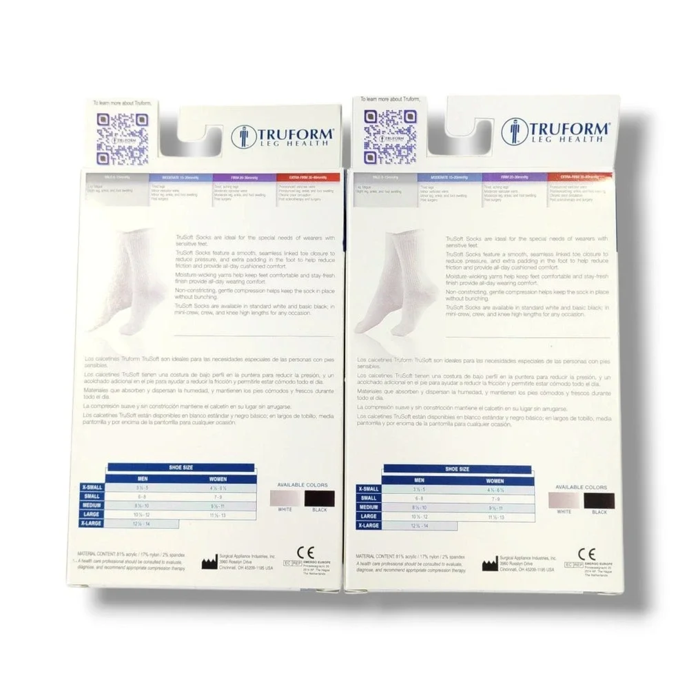 Truform Leg Health Trusoft Diabetic‎ Socks Medium White 1912 8-15mmHg Lot Of 2
